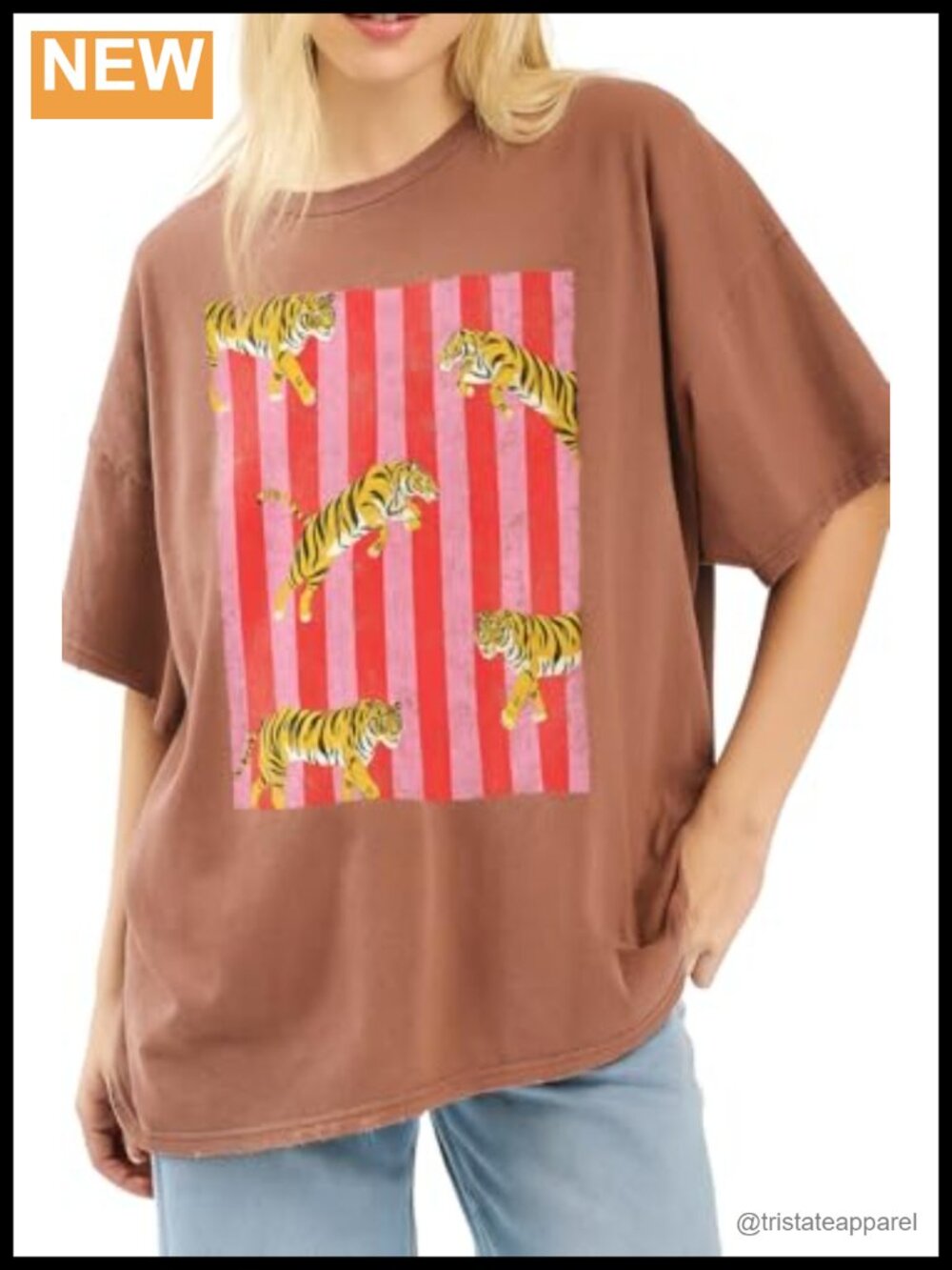 Vintage Tiger Graphic Oversized Boyfriend Tee Cap Sleeve Crew Neck